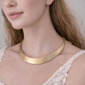 Gold Crescent Choker Necklace – Satin Finish, Adjustable, New
